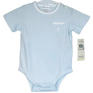 Ralph Lauren - NWT 3mo pale blue & white onesie with pocket & buttoned shoulder